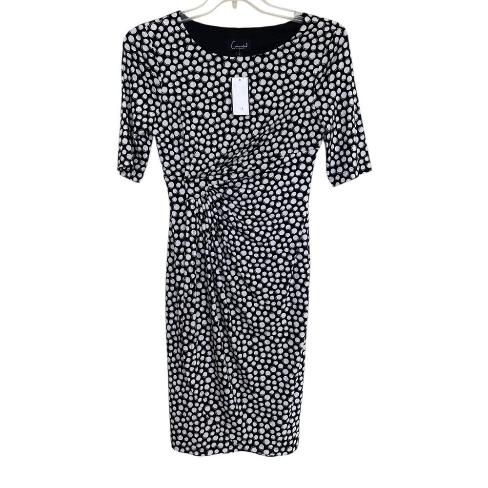 Connected Apparel Dress Womens Size 6 Polkadot Black White Stretch‎
